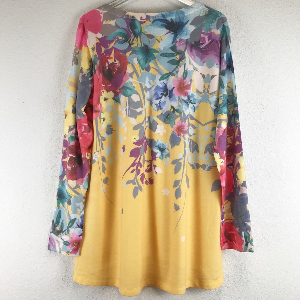 Soft Surroundings Delphina Tunic Sweater Floral Longline Pullover Yellow Size XL - Picture 2 of 15